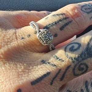 Sz 7 Double Halo Cushion Cut Diamond Engagement Ring In Sterling Silver